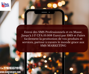 Envoi des SMS Professionnels et en Masse,
 Jusqu'à  5 F CFA (0.008 Euro) par SMS et Faites facilement la promotion de vos produits et services, partout à travers le monde grace aux SMS MARKETING 
