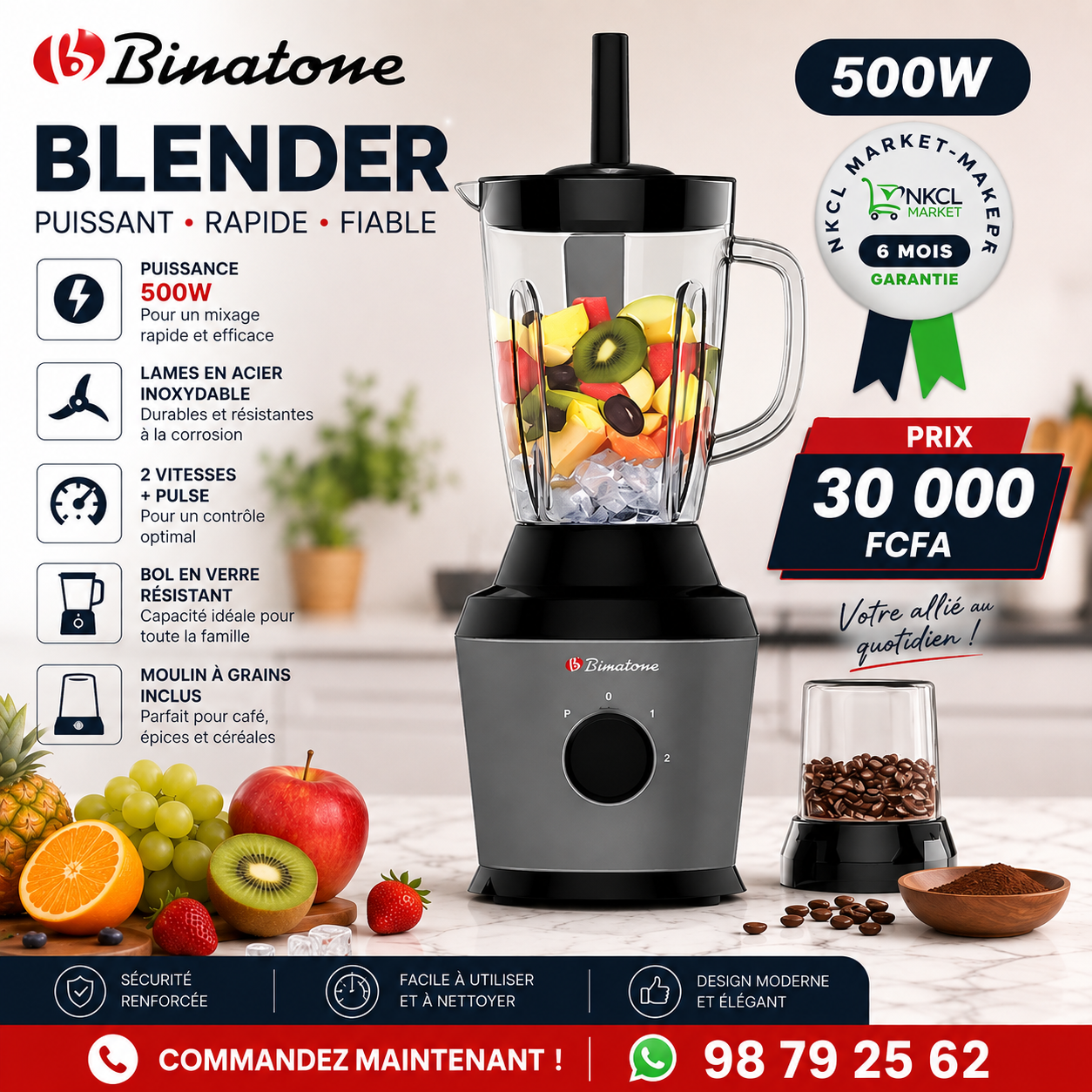 Mixeur Blender Binatone 500 Watts 2in1